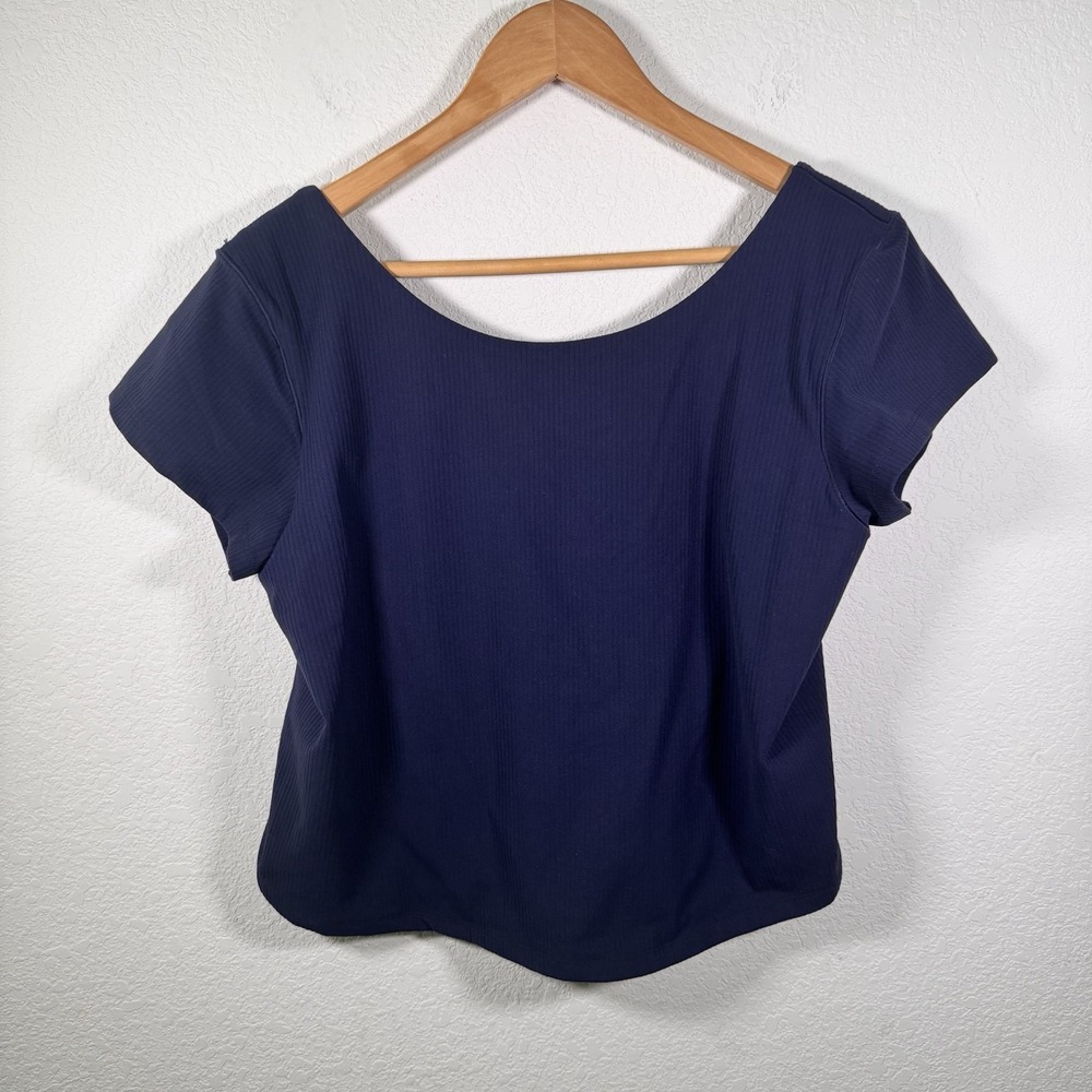 NWT!! OFFLINE by Aerie Ribbed Scoop Back Short Sleeve Top | Navy | Size XXL